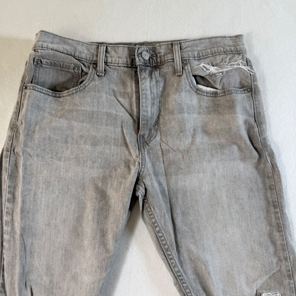 Levis 512 Slim Taper Jeans Mens 33x30 Distressed Ripped Denim Gray